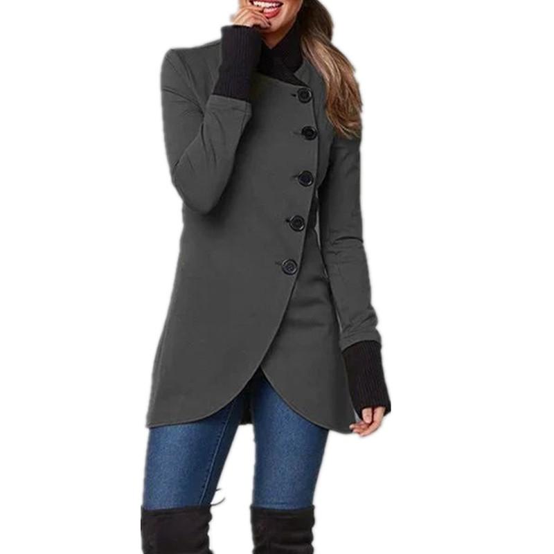 Solid Color Single Button Patchwork Split Hem Long Sleeve Outerwear Coat