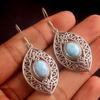 Larimar Rose Quartz Solid Dangle Earring 925 Sterling Silver Women Handmade Jewelry