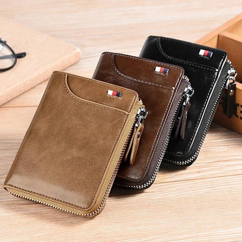 Leather Mens Wallet Business Card Holder Zipper Purse Luxury Wallets for Men RFID Protection Purses