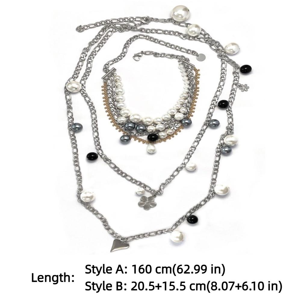 Choker Clavicle Chain Women Flowers Pendant Sweater Chain Pearl Multilayer Necklace Girls