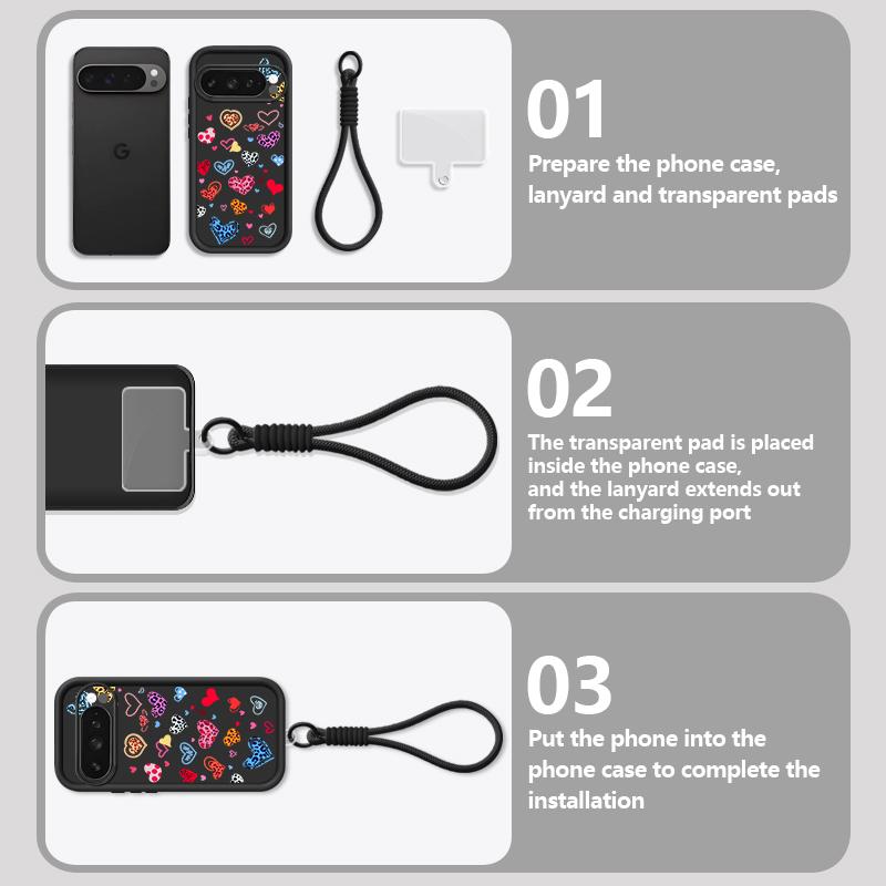 Чехол с красочным принтом в виде сердечек для Google Pixel 10 8 7 Pro 9A 8A Pixel 9 10 Pro XL с ремешком на запястье и шнурком, мягкий TPU.