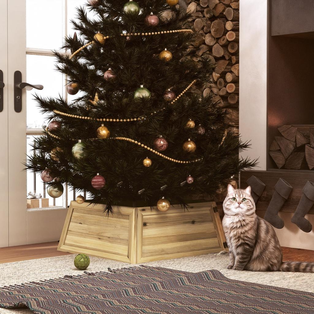 Christmas Tree Skirt 65 x 65 cm Christmas Tree Collar Made of Fir Wood, Natural Wood