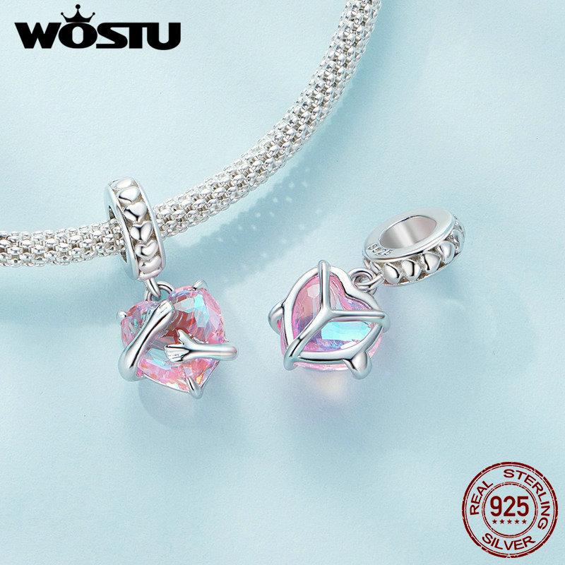 WOSTU Подвески из стерлингового серебра 925 пробы с сердцем и радужными объятиями подходят для оригинального браслета, ювелирные изделия своими руками