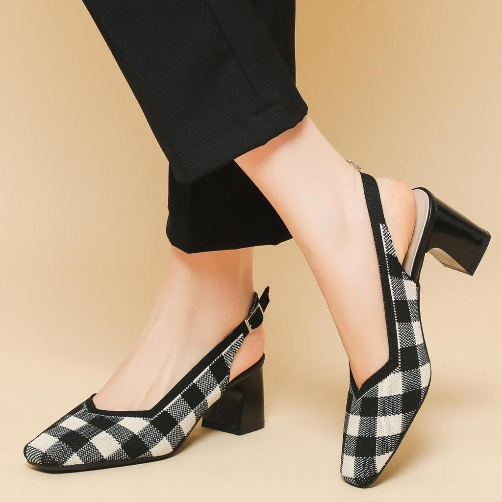 Женские босоножки Flyknit большого размера на толстом каблуке с квадратным носком, летние повседневные босоножки с грубым каблуком, вязаные в сетку, размеры 34-43