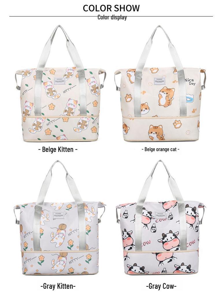 Women's Colorful Expandable Travel Bag - Double-Layer, Large-Capacity, Compact Luggage for Short Trips