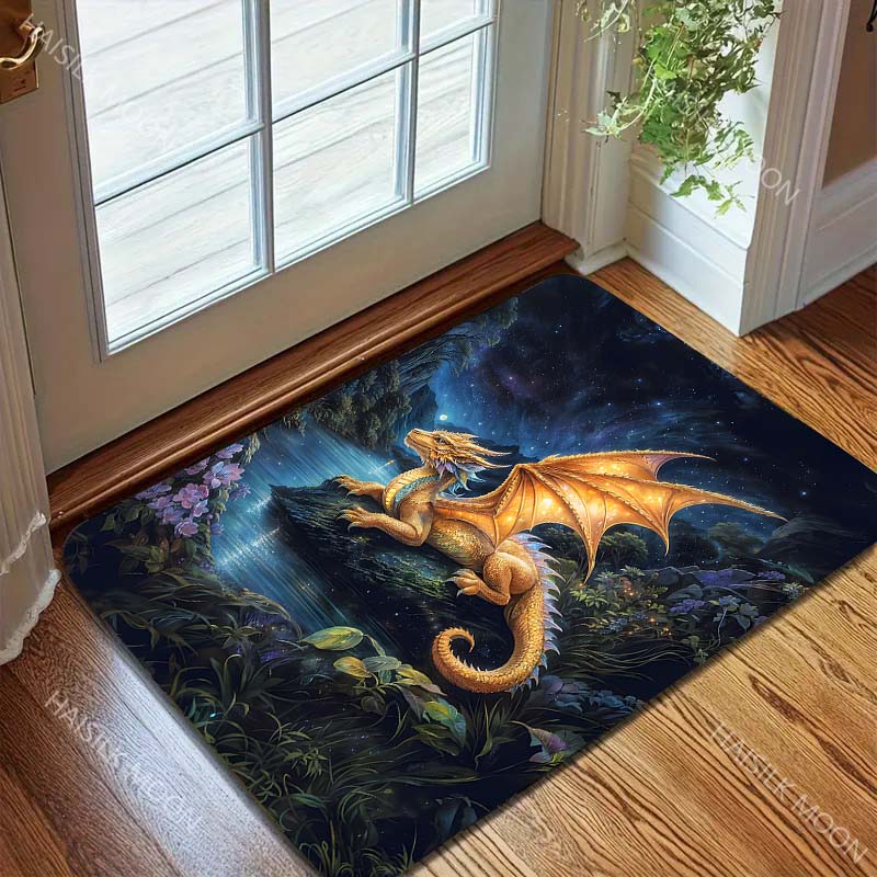Multiple sizes Golden dragon by riverside Print Carpet Rug for Living Room Bedroom Sofa Doormat Home Decor Non-slip Floor Mat