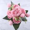 30cm Rose Pink Silk Peony Artificial Flowers Bouquet 5 Big Head and 4 Bud Cheap Fake Flowers for Home Wedding Decoration Indoor KTY
