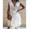 Women V Neck Lace Sleeveless Dress Summer Fashion Backless Tulle Dress Bridesmaid Dress Elegant Wedding Party Dress