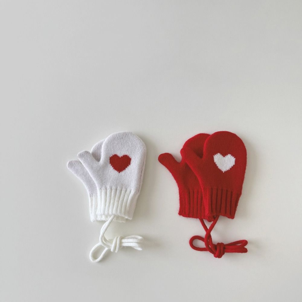Coldproof Children Mittens Love Heart Hanging Neck Gloves New Knit Gloves  for Children