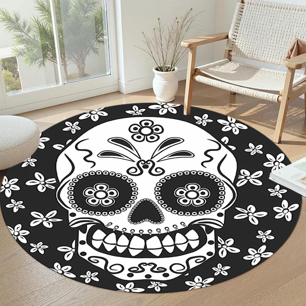 Skull Round Office Rug Design for Foyer Playrooms Game Room Study room Anti-slip Round Rug Decorate Offices Perfect Gift for Women Men