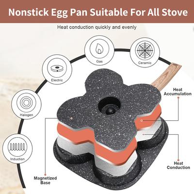 Сковорода для жарки яиц с антипригарным покрытием на 4 чашки, с откидной крышкой, алюминиевая яйцеварка для блинов с лопаткой и кисточкой, сковорода для приготовления гамбургеров и омлетов