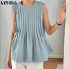 Summer Women Sleeveless Ruffled Solid Casual Loose Pleated Tank Tops