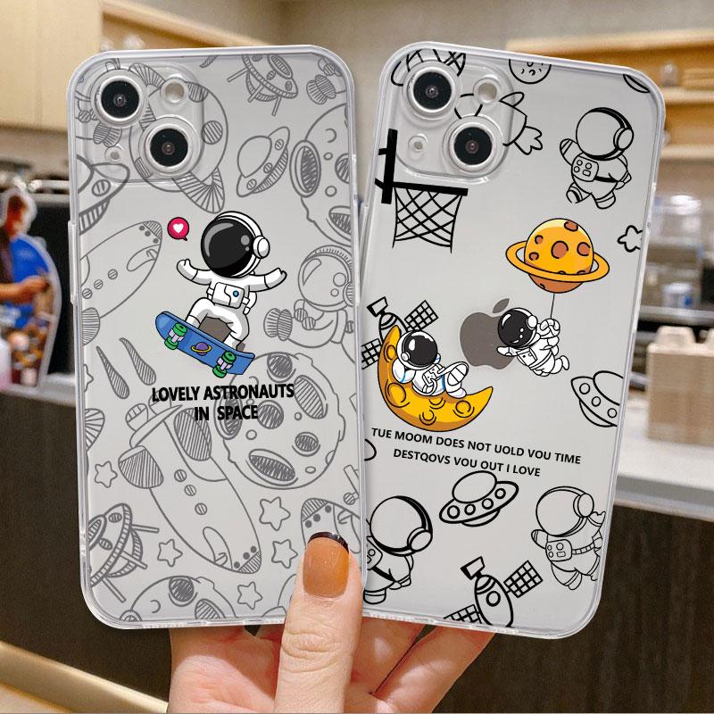 Чехол с милым мультяшным астронавтом для iPhone 14 11 12 Pro 13 Pro Max XR XS X 6s 7 8 Plus SE 2020 13 Mini Роскошный противоударный прозрачный чехол