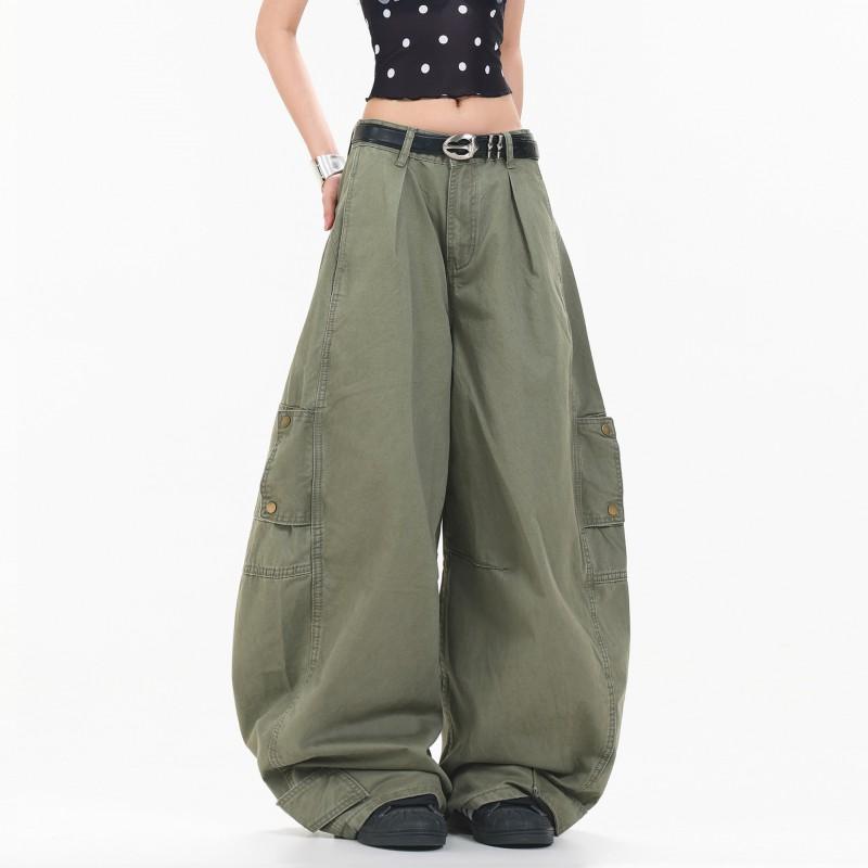 OREETA American Vintage Cargo Pants Men Women Multi-pocket Durable Washed Distressed Straight Leg Casual Trousers