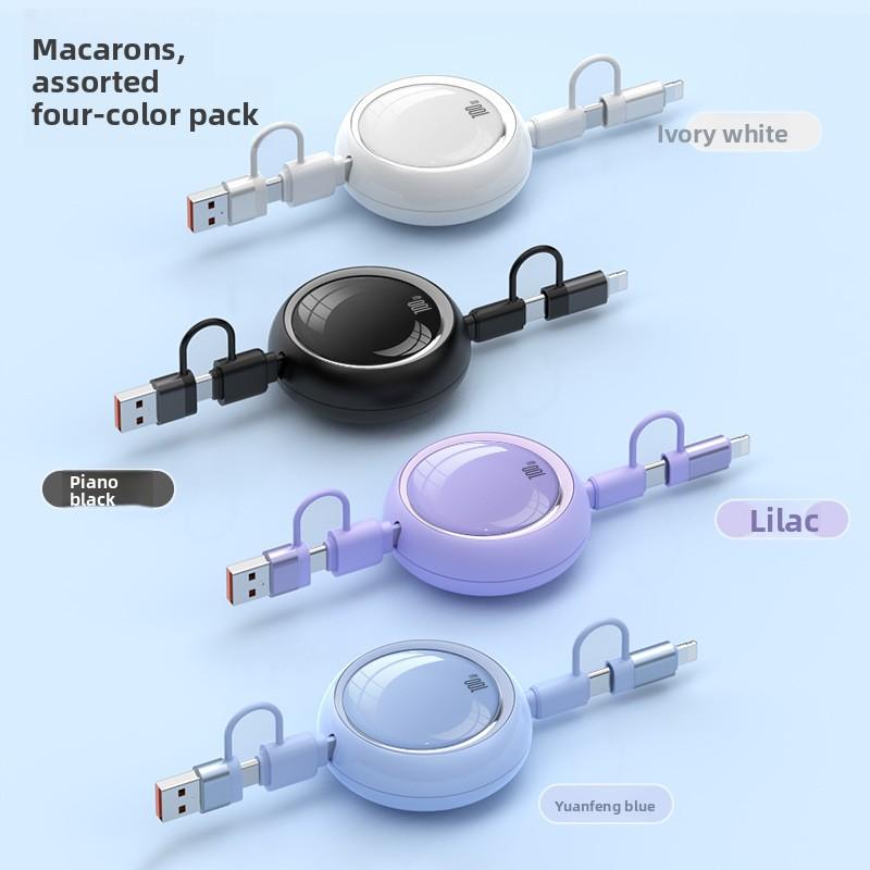 Retractable Four-in-One Data Cable 100W PD Fast Charge for USB-A/Micro Connectors for Mobile Phone Data Transfer