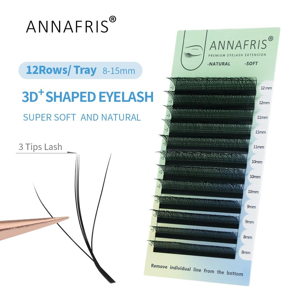 ANNAFRIS 3D W Трехосновное наращивание ресниц Натуральные мягкие 3D W-образные готовые вееры для объема Клеверные накладные ресницы