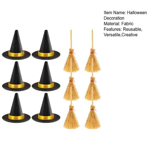 12 шт. Мини шляпа ведьмы и метла поделки украшения для Хэллоуин вечеринки многоразовые черные шляпы праздничные украшения для домашней вечеринки