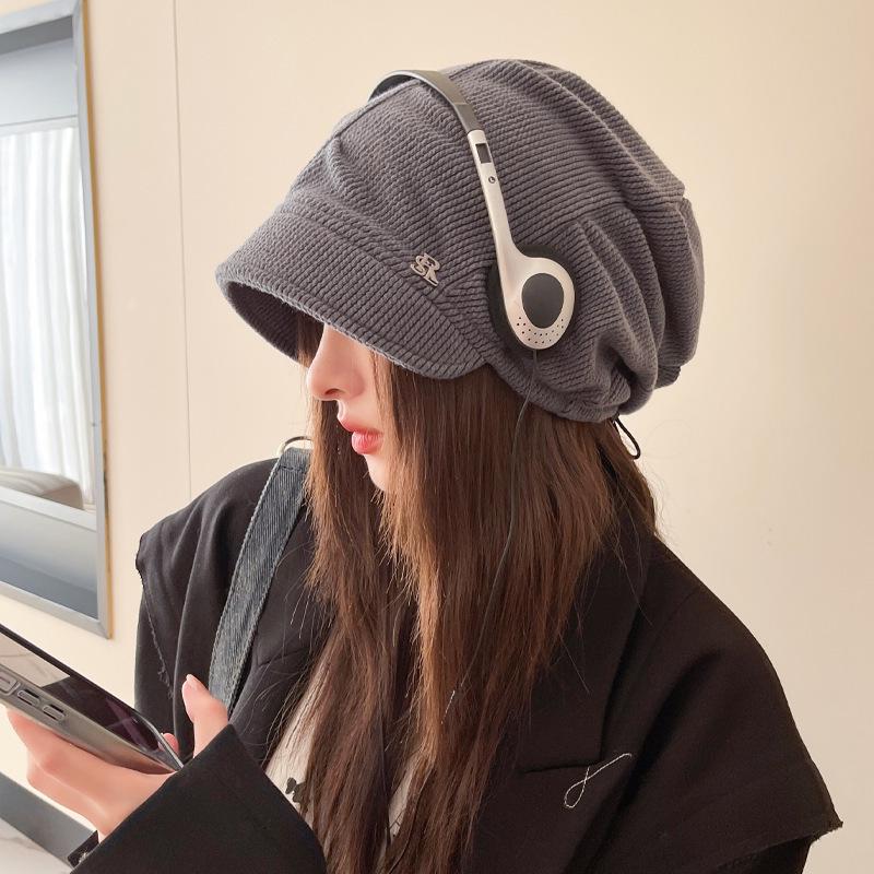 Женская шапка-бини в корейском стиле - Подходит для большой головы, Скрывает полноту лица, Повседневная шапка-носок для весны и осени