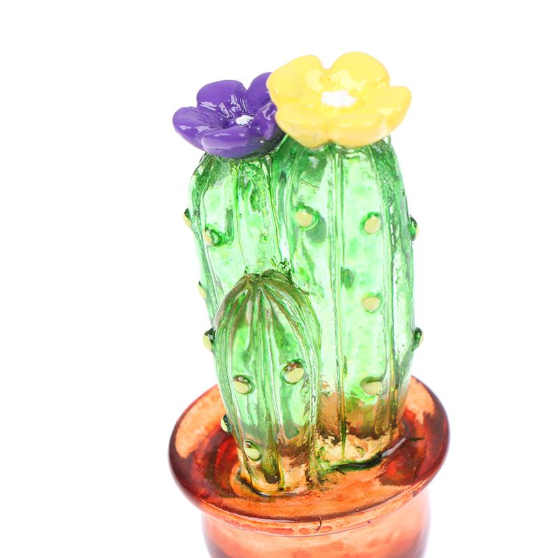 Glass Cactus Figurines Ornaments Mini Bonsai Decor Cute Miniature Desktop Craft