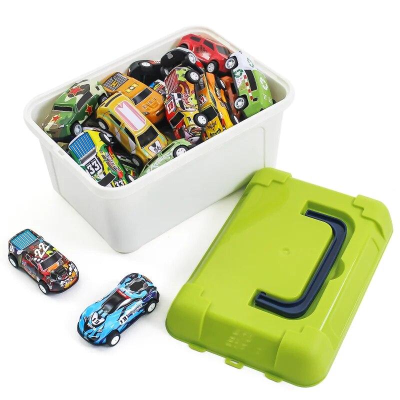 30pcs Collector's Edition Alloy Return Racing Car with Map and Barrier Storage Box Iron Return Racing Car