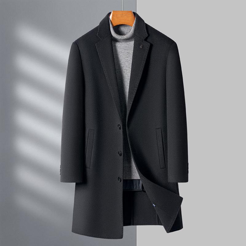 Съемная подкладка из двухстороннего кашемира, мужское шерстяное пальто с воротником под костюм, зимняя ветровка средней длины для папы