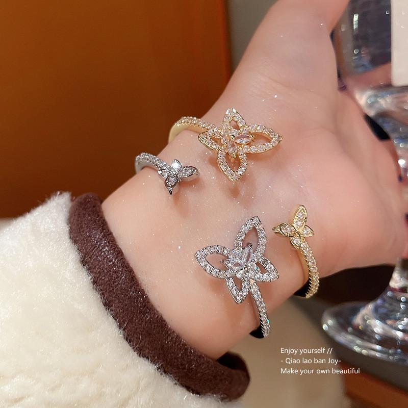 Elegant Butterfly Copper Bracelet With Zircon Inlay For Casual Daily Wear