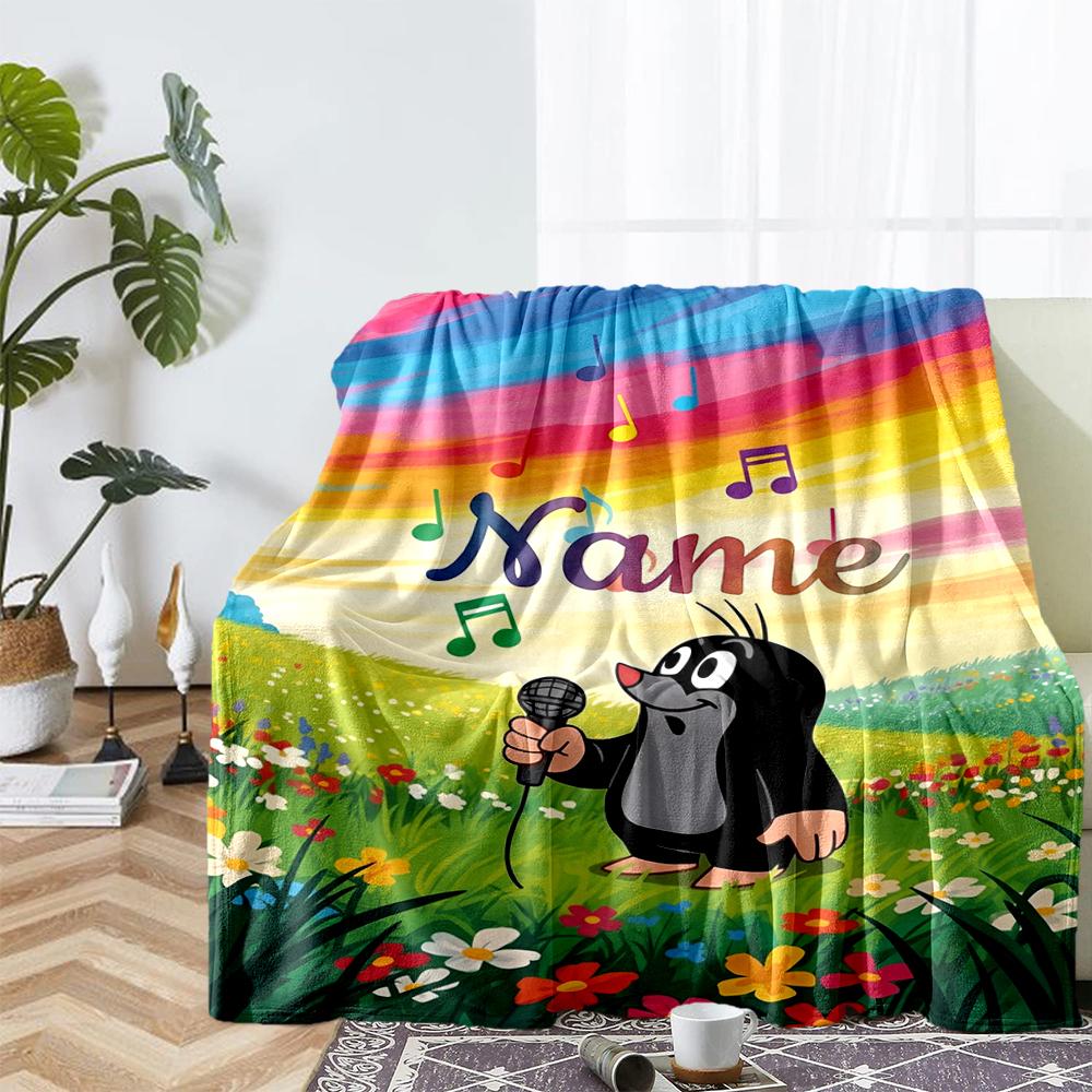 Custom Name Krtek Theme Printed Blanket - Perfect for Couch, Bed, Travel & Outdoor Use | Machine Washable, Cozy & Durable.