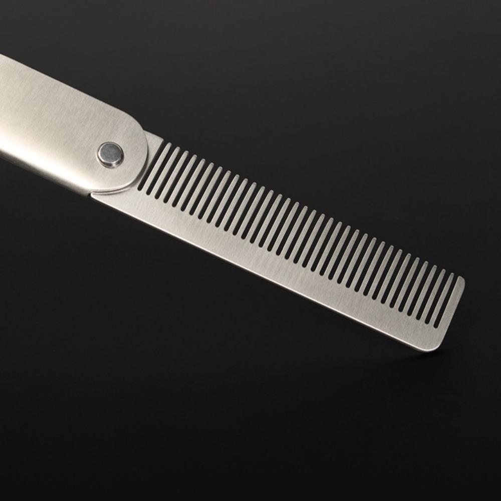 Beard Comb Folding Pocket Beard Combs Hairdressing Hair Styling Comb Portable Steel Combs for Men