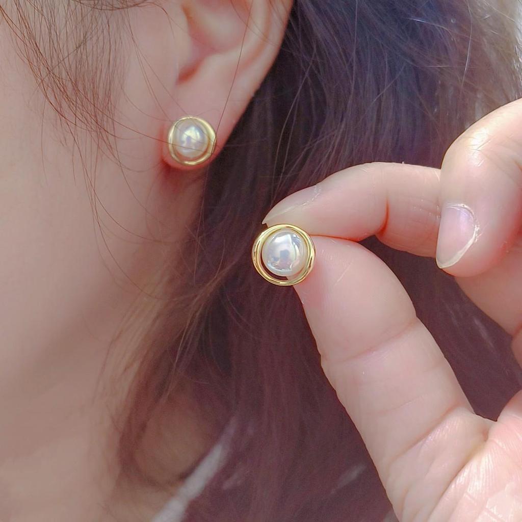 Изящные серьги-кольца с жемчугом 925 пробы для женщин - Дизайн в стиле японской и корейской легкой роскоши