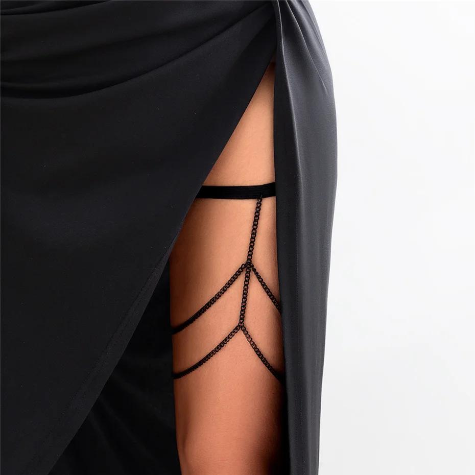 New Sexy Elastic Band Bandage Leg Thigh Chain for Women Boho Black Iron Harness Garter Belt Body Jewelry Dress Decorate New