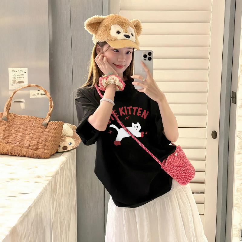 2026 Summer New Short-Sleeve T-Shirt for Women, Korean Style Printed Loose Student Top, Pure Cotton Base Shirt, Ins Trend