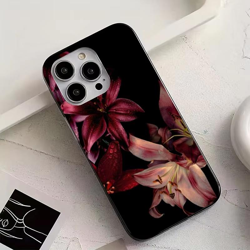 Элегантный чехол для телефона с цветком красной лилии для iPhone 11 12 13 14 15 16 17 Pro Max Mini X Xs XR 7 8 Plus SE Прозрачный чехол