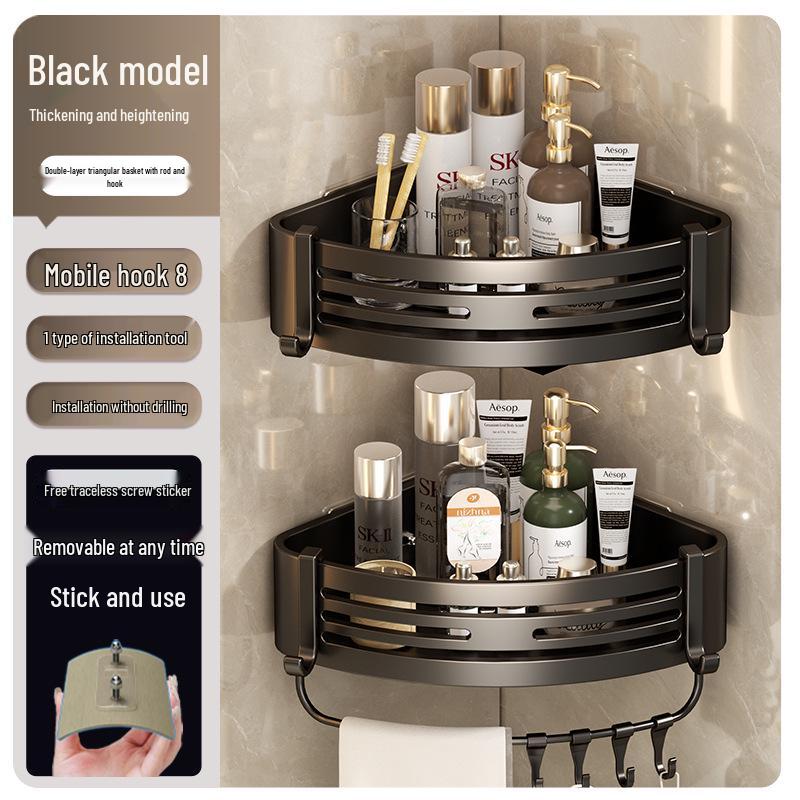 Gunmetal Punch-Free Space Aluminum Corner Bathroom Shelf