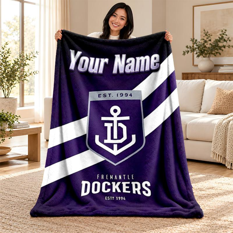 Fremantle Football Club Custom Name Fleece Blanket Personalized Soft Cozy Throw Blanket Customized Gift for Birthday Christmas