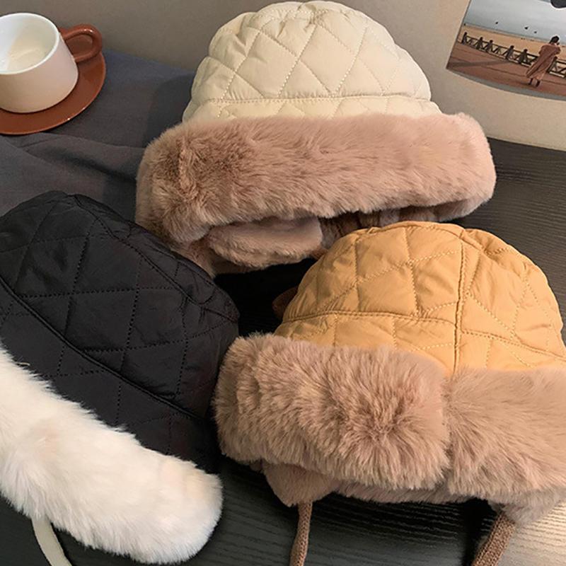 Plush Cycling Bucket Hat Winter Thicken Anti-Cold Ear Protection Fisherman Hats Snow Outdoor Warm Lacing Cap Gifts