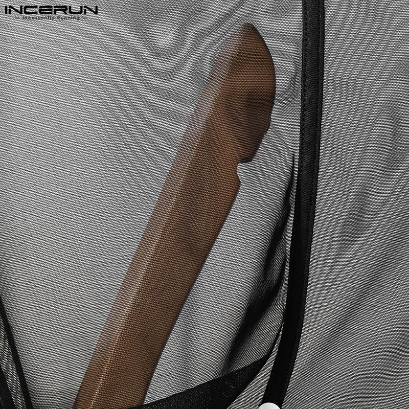INCERUN Мужские сексуальные сетчатые футболки с длинным рукавом, облегающие прозрачные топы для вечеринок и клубов 