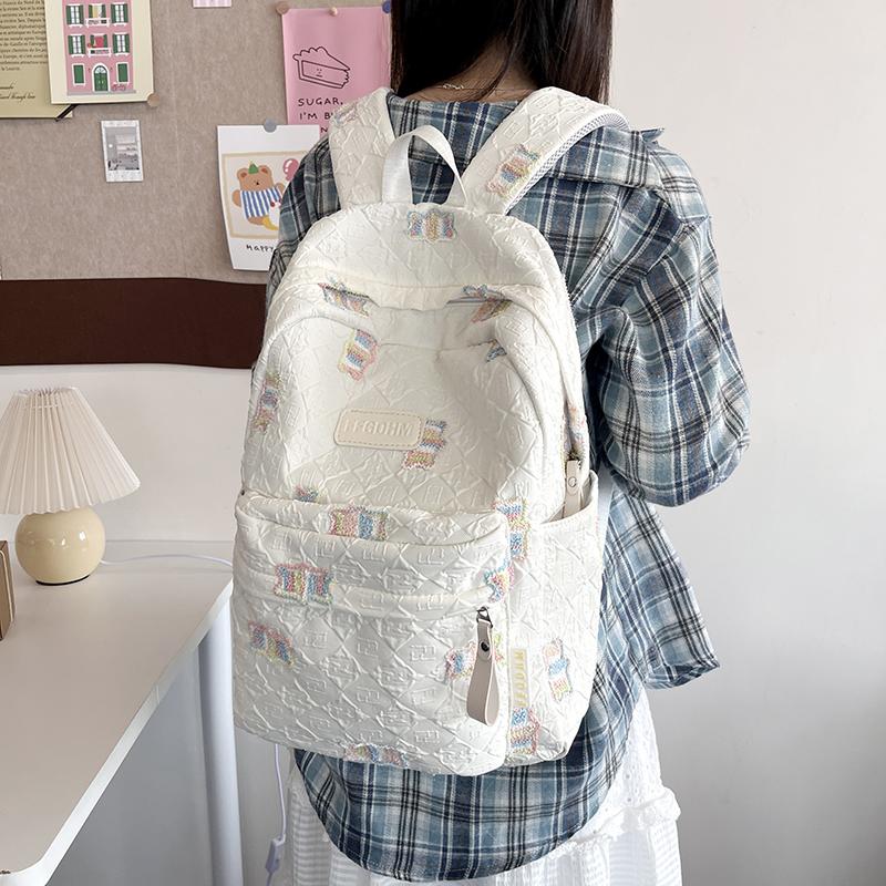 Женская школьная сумка с вышивкой, плиссированный рюкзак для школьников, большой емкости