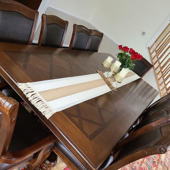 1 Полосатая скатерть-дорожка Бохо Хлопок Лен Термостойкая Свадебный банкет Скатерть-дорожка с бахромой Кухонные принадлежности