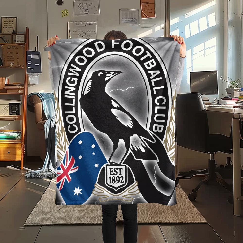 Collingwood Magpies Print Flannel Blanket, High quality Comfortable for All Seasons, Home Decor, Warmth and Comfort