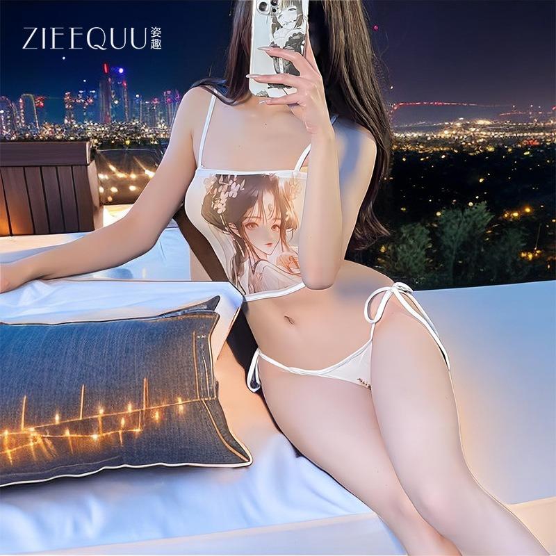 Sexy underwear, sexy suspenders, cartoon temptation, short top, detachable underwear set, passion free