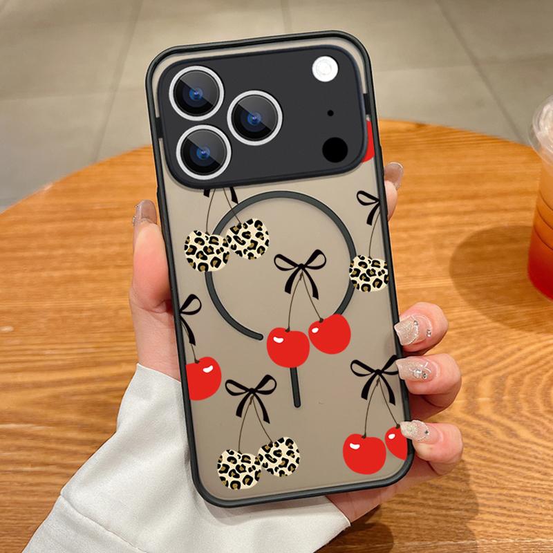 Мультяшный чехол с вишней для iPhone 17 Pro Max Чехол iPhone 16 15 14 13 Pro Max 17E Магнитный Для Magsafe Тонкое кольцо Гибридный ТПУ+ПК Матовый чехол