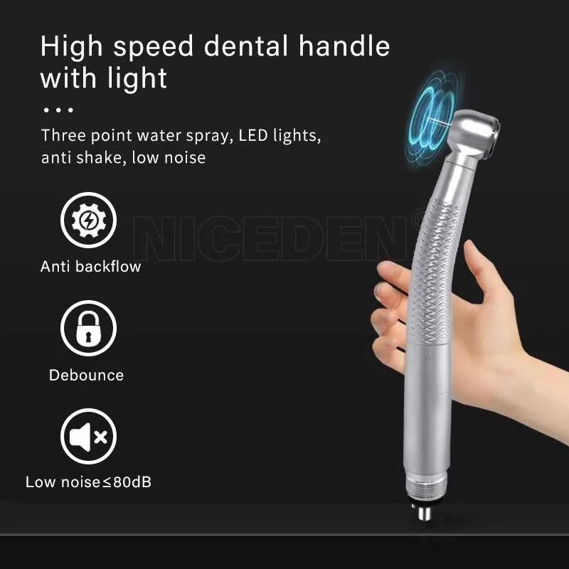 Illuminated turbine handpiece, 3-point water-cooled and ceramic bearings