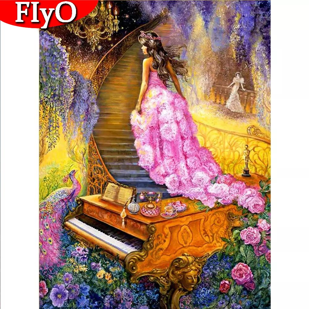 Полный дрель Алмазная картина Женщина Ремесло 5D Алмазная картина Портретная мозаика Павлин Рукоделие Пианино Декор для дома