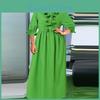 Plus Size Women Stand Vonda Collar Ruffled Mid Sleeve Solid Color Dresses
