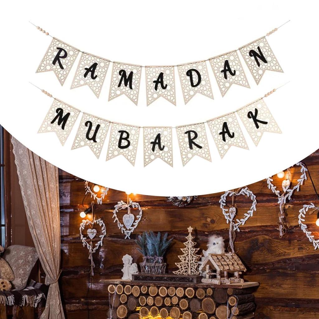 Eid Mubarak Banner Pull Flag for Ramadan Celebration Decor Muslim Party Supplies