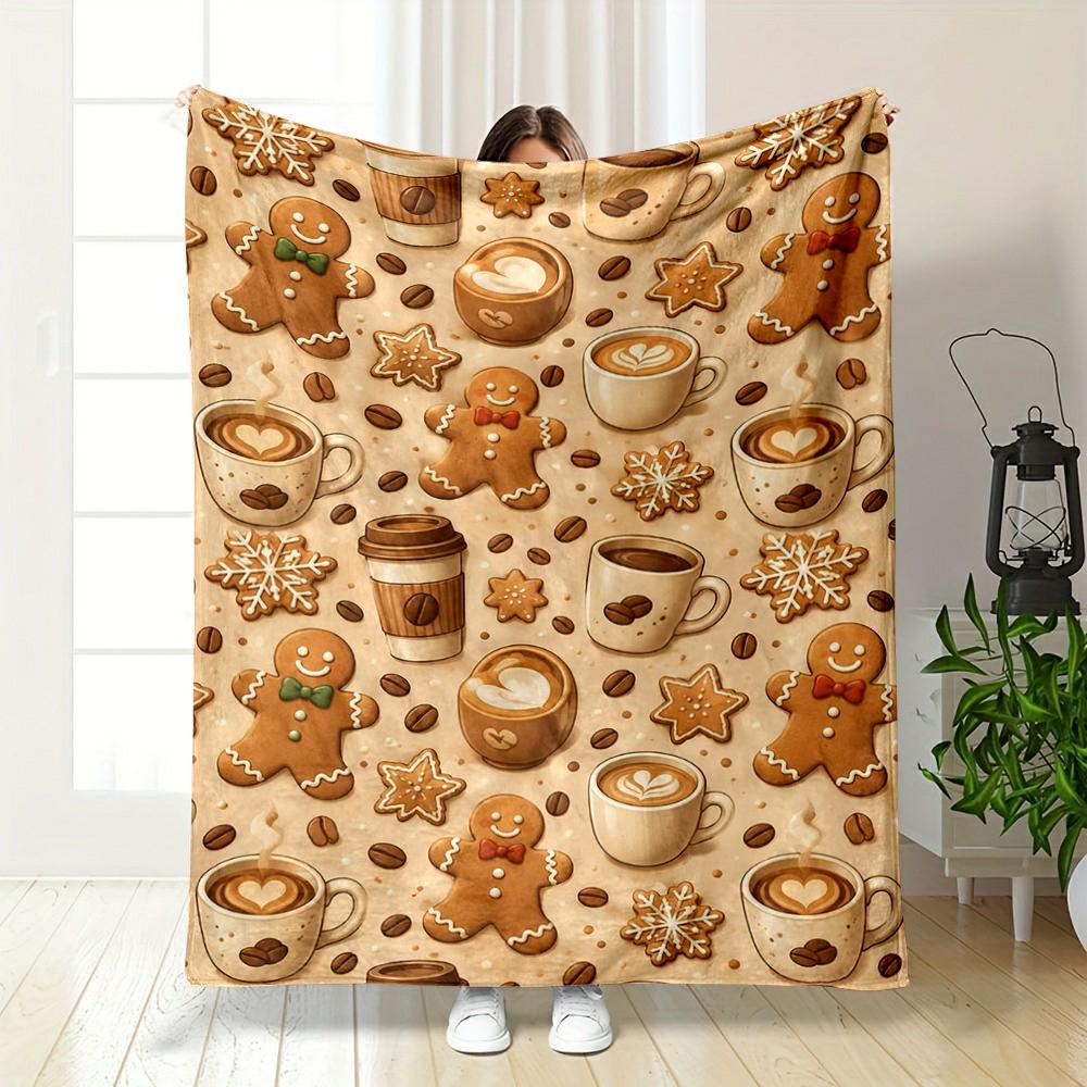 Gingerbread & Coffee Pattern Flannel blanket for bedroom living room sofa and nap