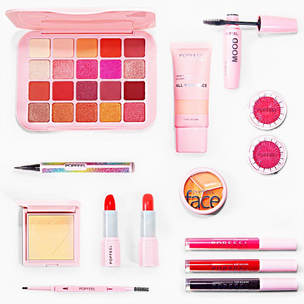 POPFEEL Favorites Makeup Must Have Gift Box Full Face Cosmetic Set Eyeshadow Palette Liquid Foundation Holiday Gift for Women