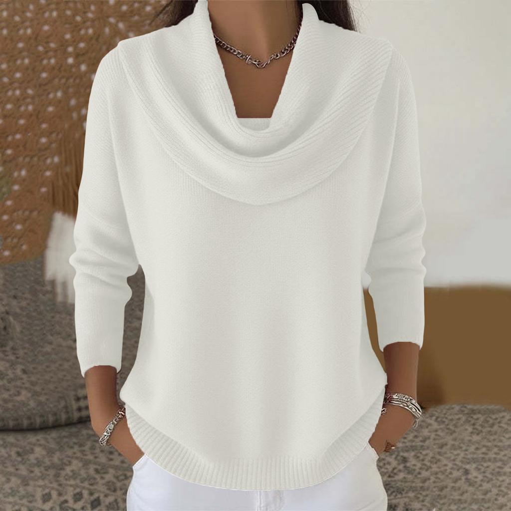 Women's Casual And Fashionable Round Neck Long Sleeved Knitted Solid Color Top Sweater