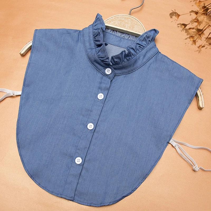 Ladies Cotton Shirt Detachable Collars for Womens Blue Stand Fake Collars White Girls Blouse Tops Decorative Clothese Accessory