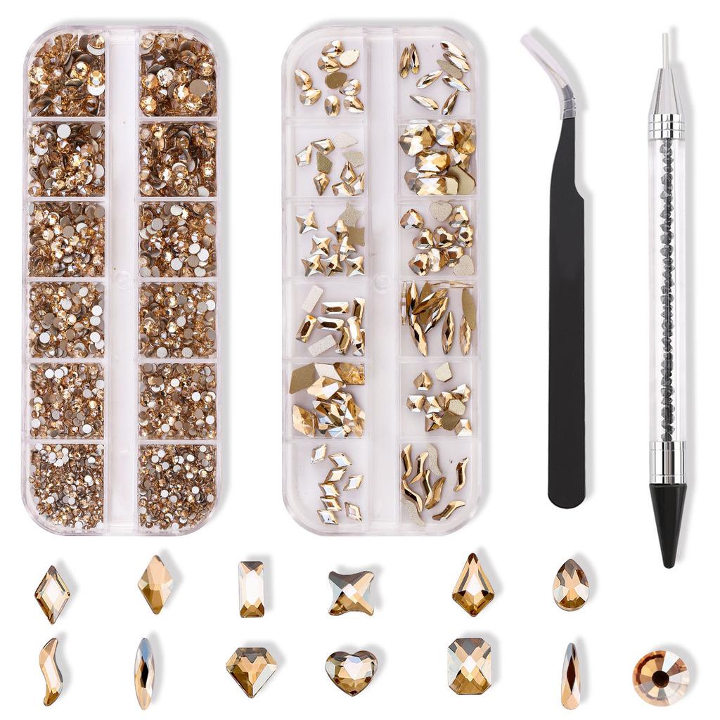 Amazon 12-Grid Nail Art Набор бриллиантов особой формы, Love Horse Eye Плоское дно Бриллиант особой формы Diy Nail Art Украшение